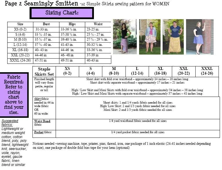 12 Simple Skirts sewing pattern for Women