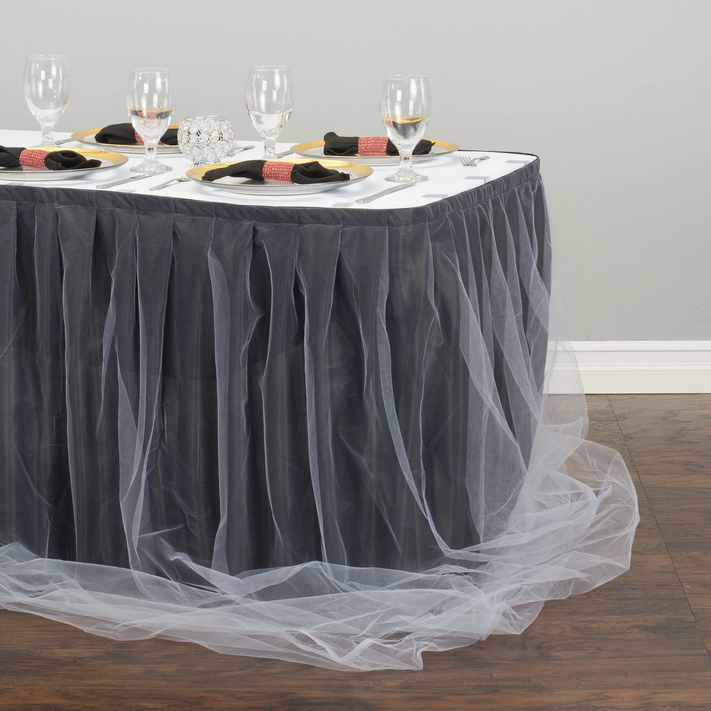 17 ft. Two Tone Tulle Chiffon Table Skirt (7 Colors)