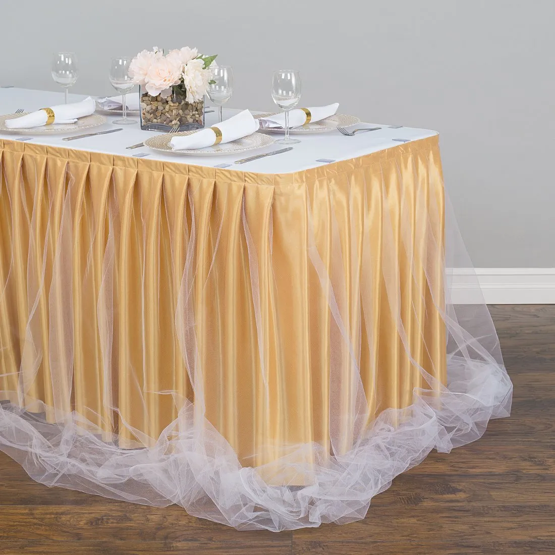 17 ft. Two Tone Tulle Chiffon Table Skirt (7 Colors)