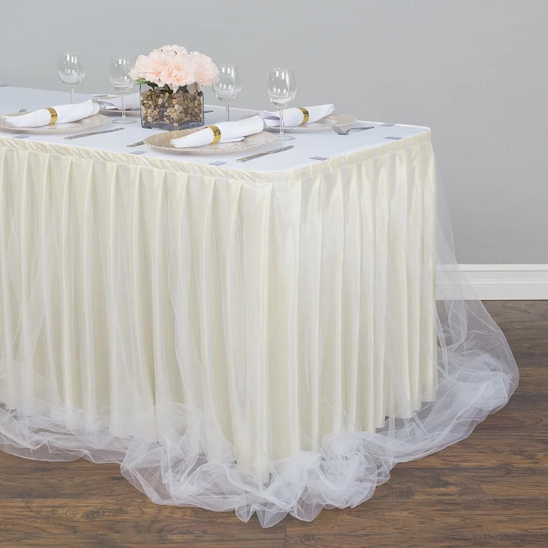 17 ft. Two Tone Tulle Chiffon Table Skirt (7 Colors)