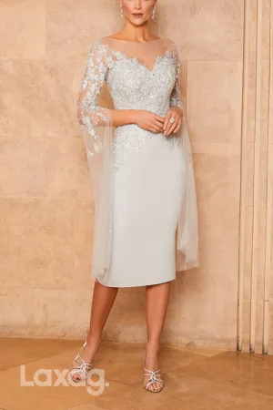 22928 - Bateau Long Sleeves Lace Appliques Sequins Sleek Satin Mother of the Bride Dress