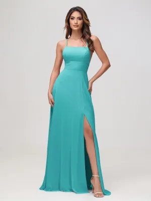 A-Line Square Chiffon Dress With Slit Jade