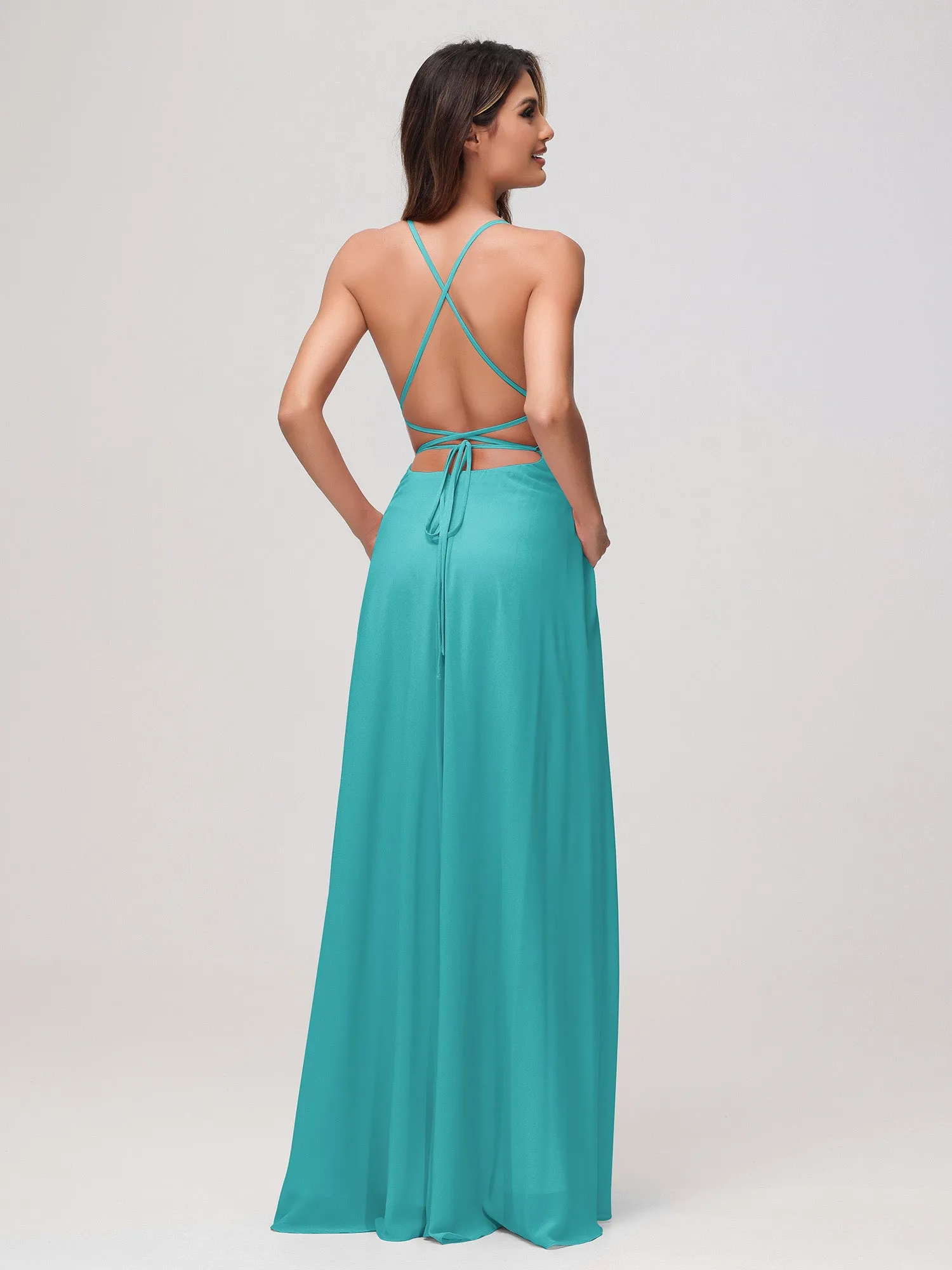 A-Line Square Chiffon Dress With Slit Jade
