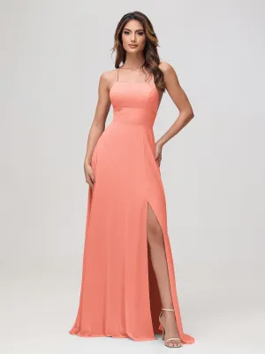 A-Line Square Chiffon Dress With Slit Sunset
