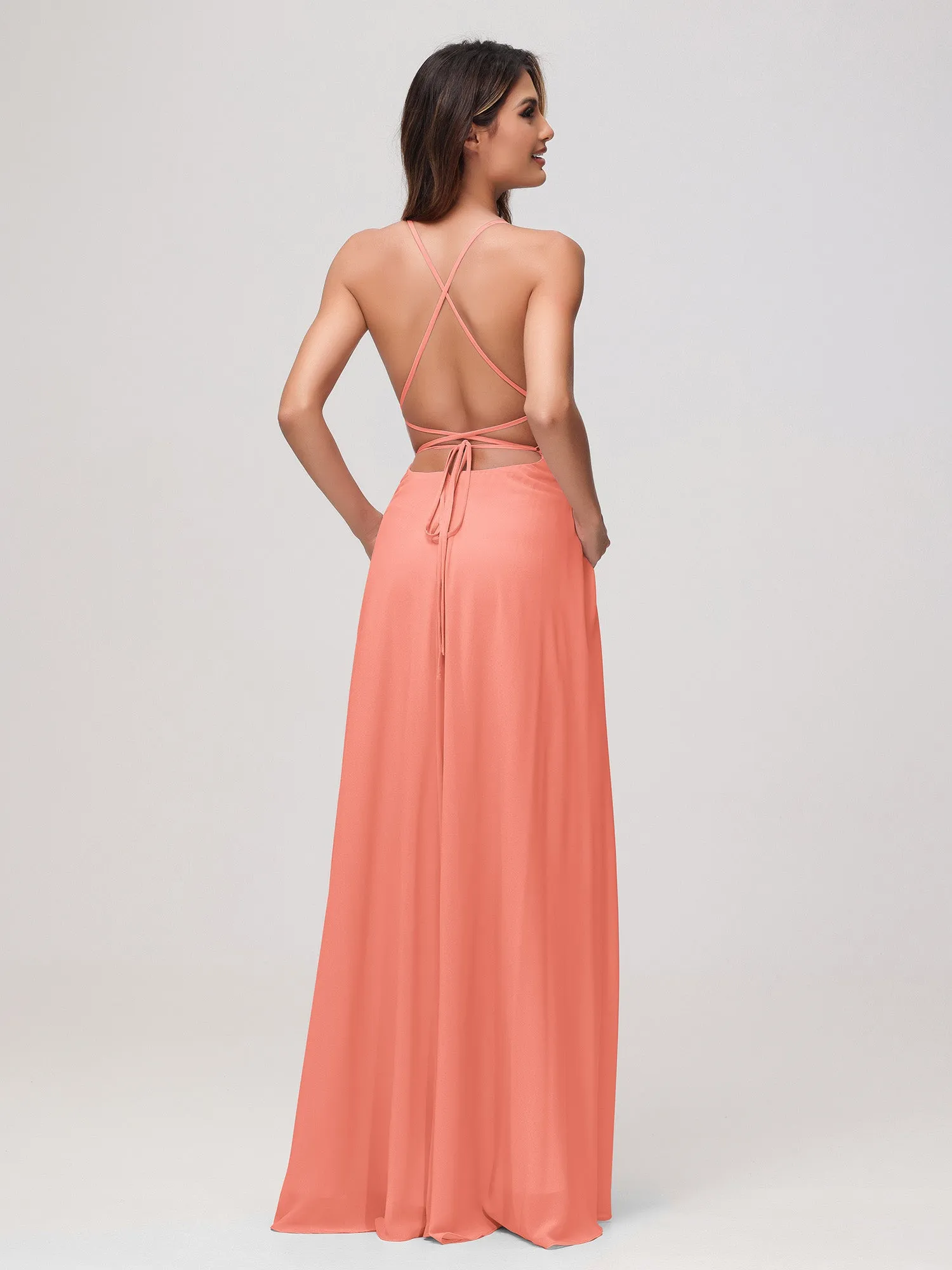 A-Line Square Chiffon Dress With Slit Sunset