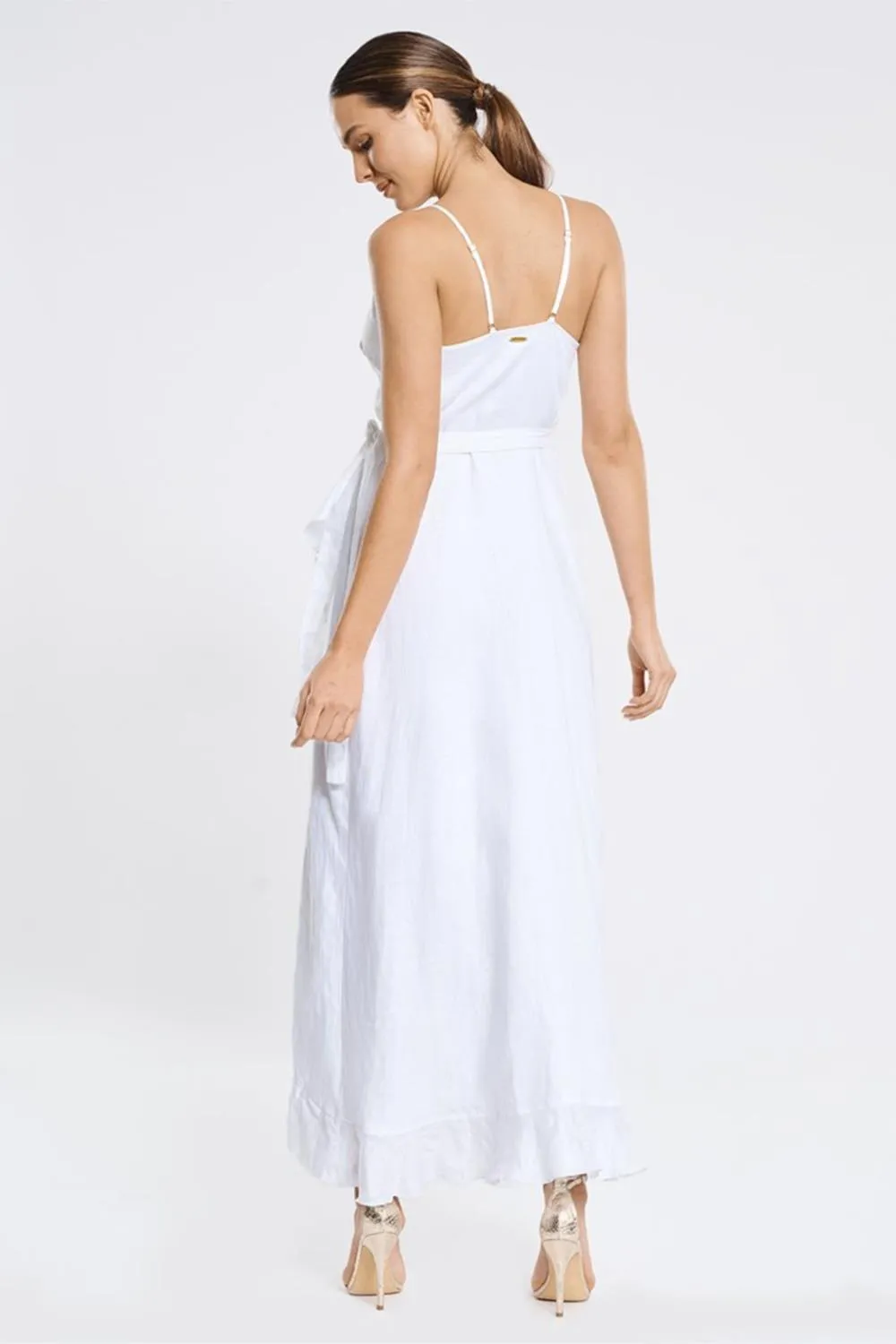 Aqua Blue Serenity Frill Wrap Maxi Dress, White (A9114SE)