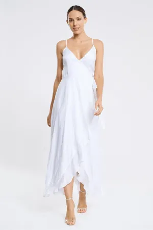 Aqua Blue Serenity Frill Wrap Maxi Dress, White (A9114SE)