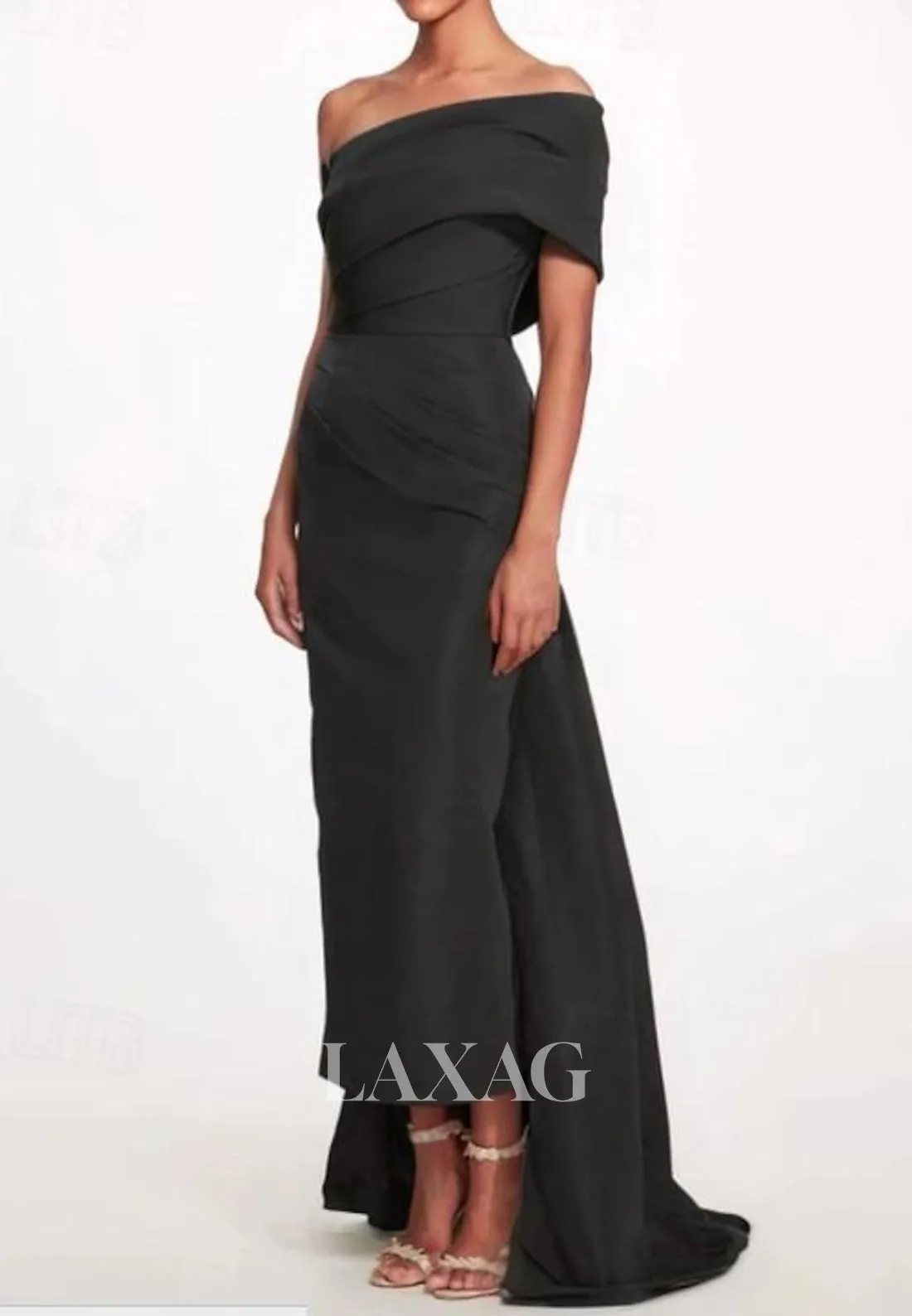 Asymmetrical-Tube Top Sleeveless Mermaid Wedding Guest Dress Off-Shoulder Pleated Sweep Train Satin Party Gowns