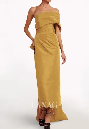 Asymmetrical-Tube Top Sleeveless Mermaid Wedding Guest Dress Off-Shoulder Pleated Sweep Train Satin Party Gowns