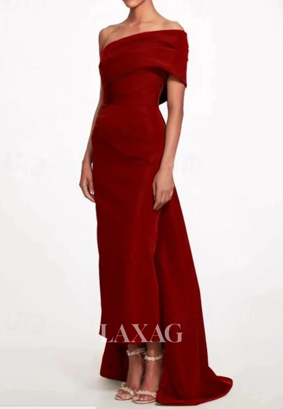 Asymmetrical-Tube Top Sleeveless Mermaid Wedding Guest Dress Off-Shoulder Pleated Sweep Train Satin Party Gowns