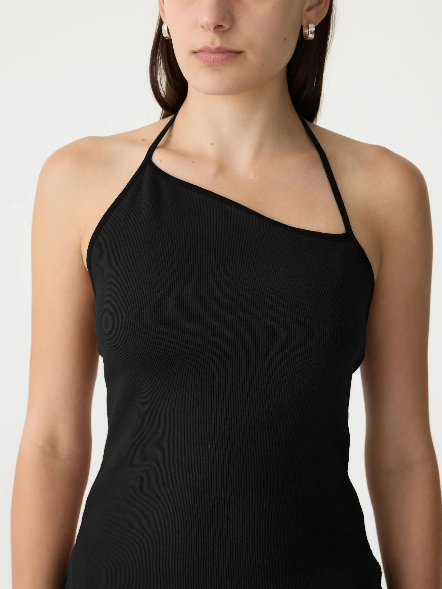 bassike tie back halter neck rib tank - black
