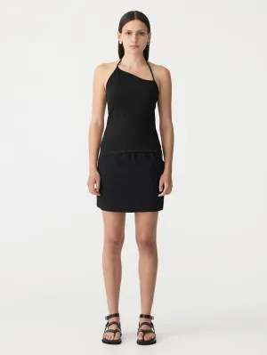 bassike tie back halter neck rib tank - black