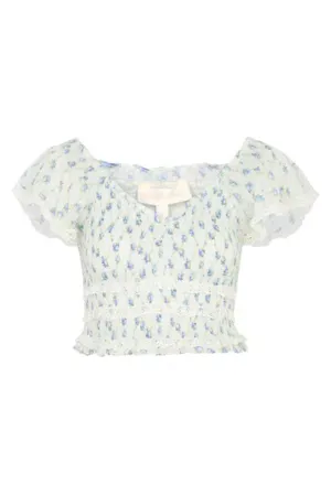 Beaming Smocked Printed Cotton Top - ANGEL FALLS