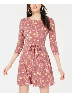 BEBOP Womens Floral Long Sleeve Jewel Neck Short Fit   Flare Dress