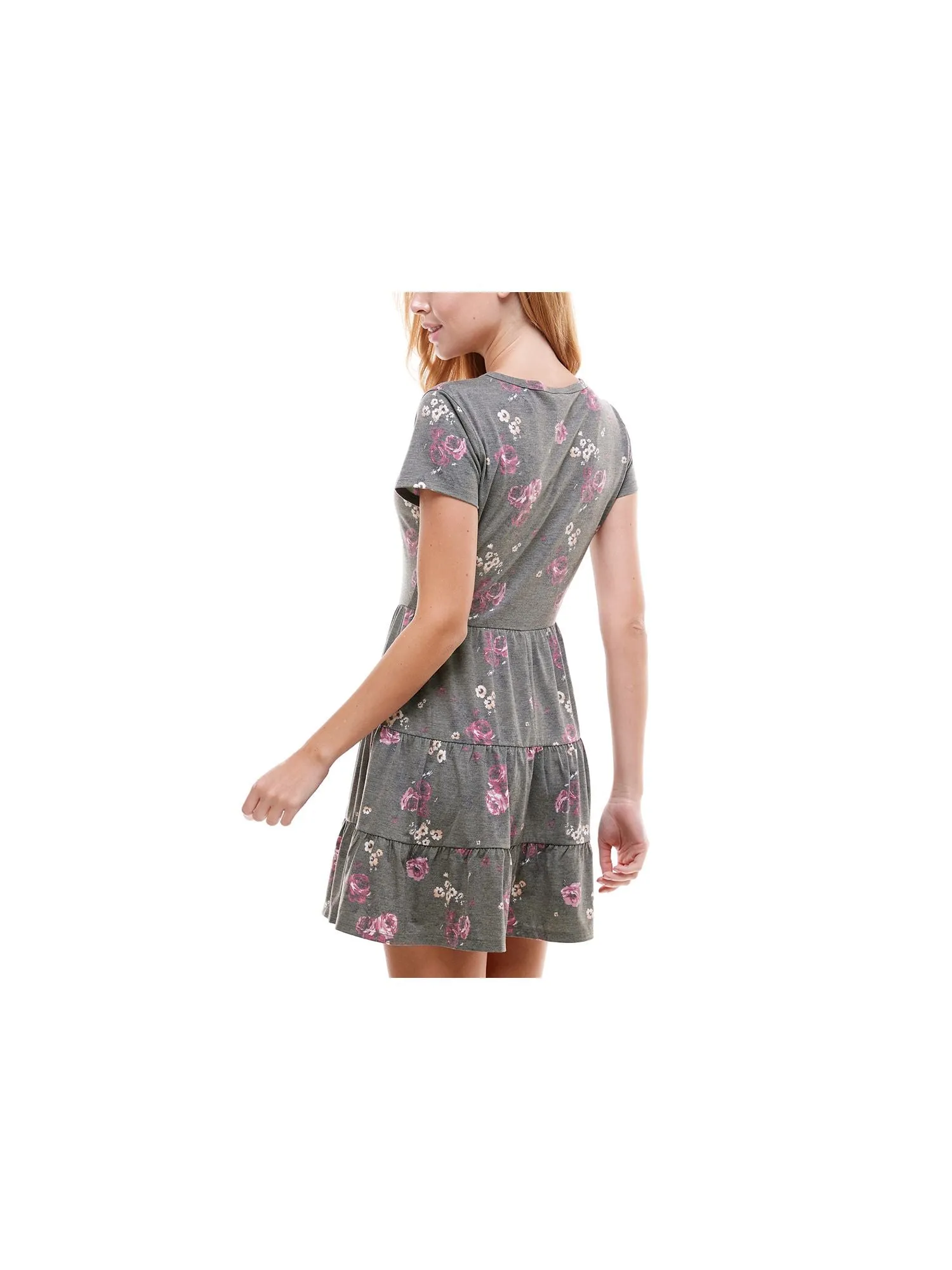 BEBOP Womens Floral Short Sleeve Jewel Neck Short Fit   Flare Dress