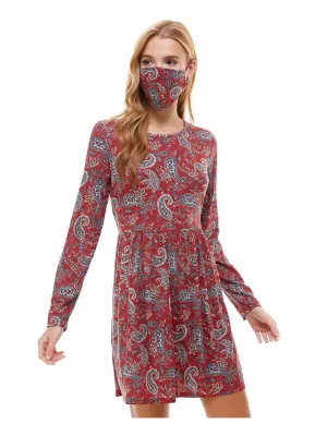 BEBOP Womens Glitter Paisley Long Sleeve Mini Fit   Flare Dress