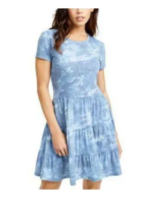 BEBOP Womens Navy Tie Dye Crew Neck Mini Fit   Flare Dress