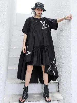 Black Oversize Asymmetric Stars Dress