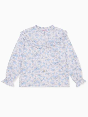 Blue Floral Bella Long Sleeve Girl Shirt