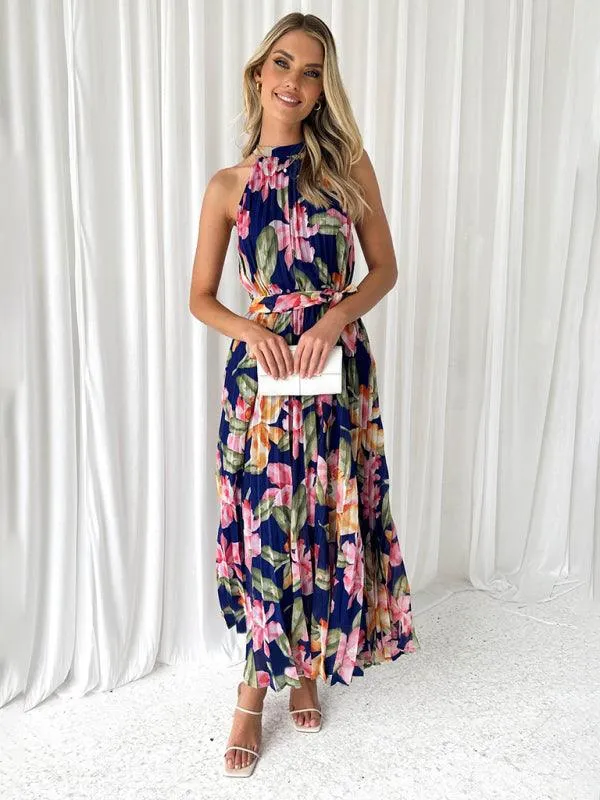 Bohemian Halterneck Swing Dress with Unique Print for Effortless Elegance