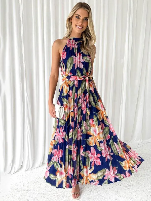 Bohemian Halterneck Swing Dress with Unique Print for Effortless Elegance