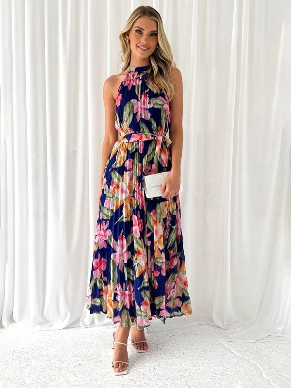Bohemian Halterneck Swing Dress with Unique Print for Effortless Elegance