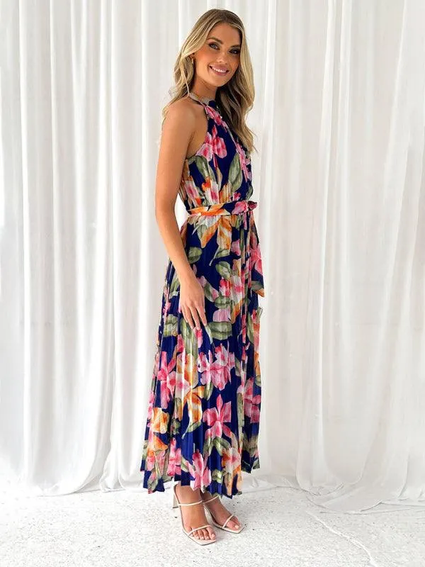 Bohemian Halterneck Swing Dress with Unique Print for Effortless Elegance