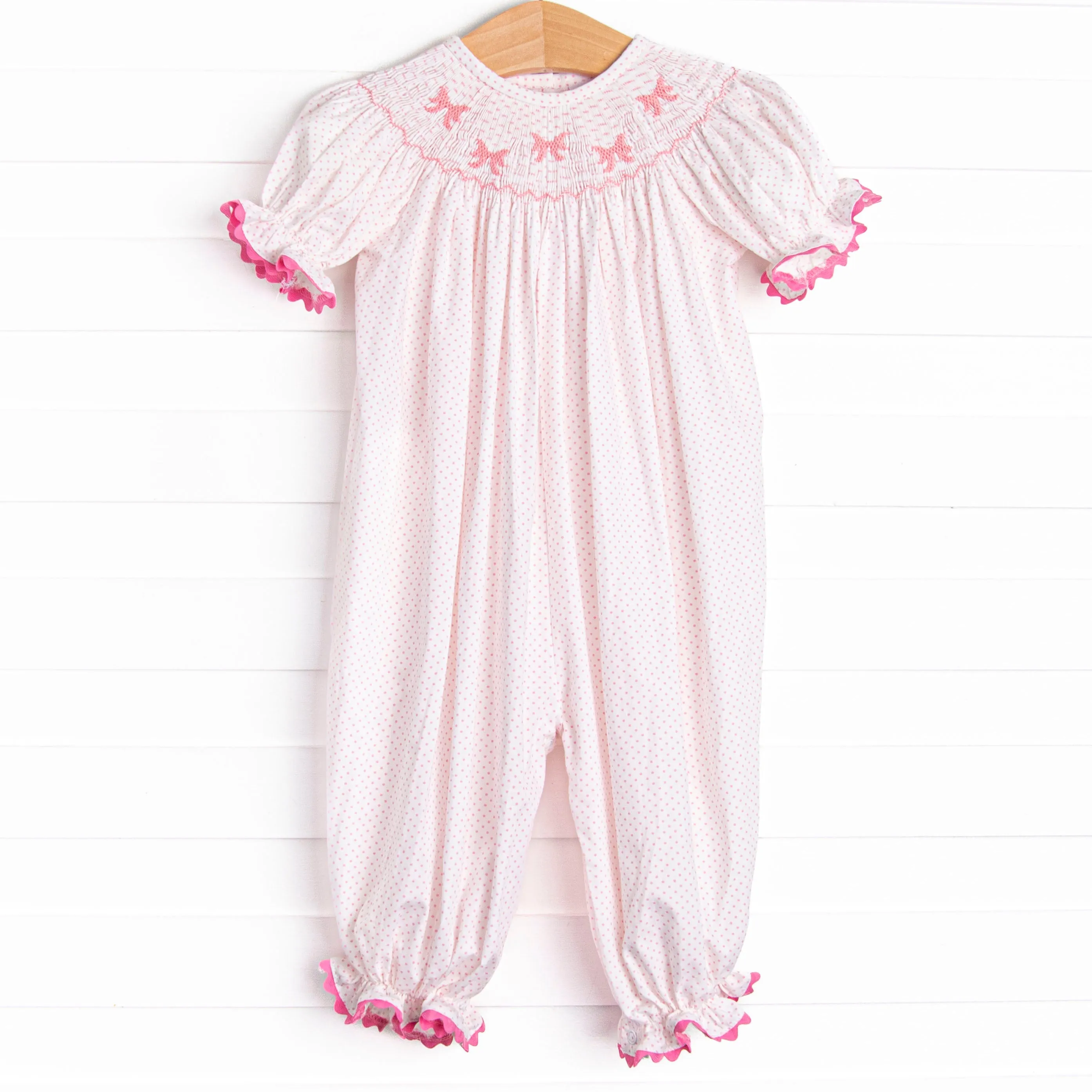 Bow Beauty Smocked Romper, Pink