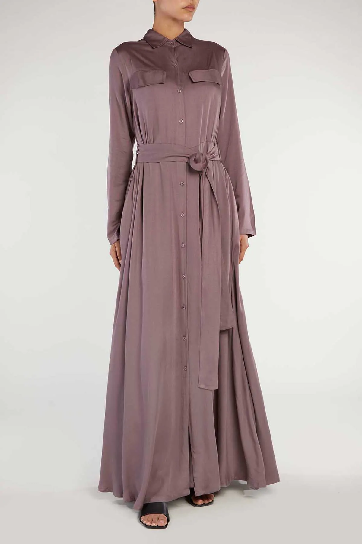 Button Down Maxi Shirt Dress Taupe
