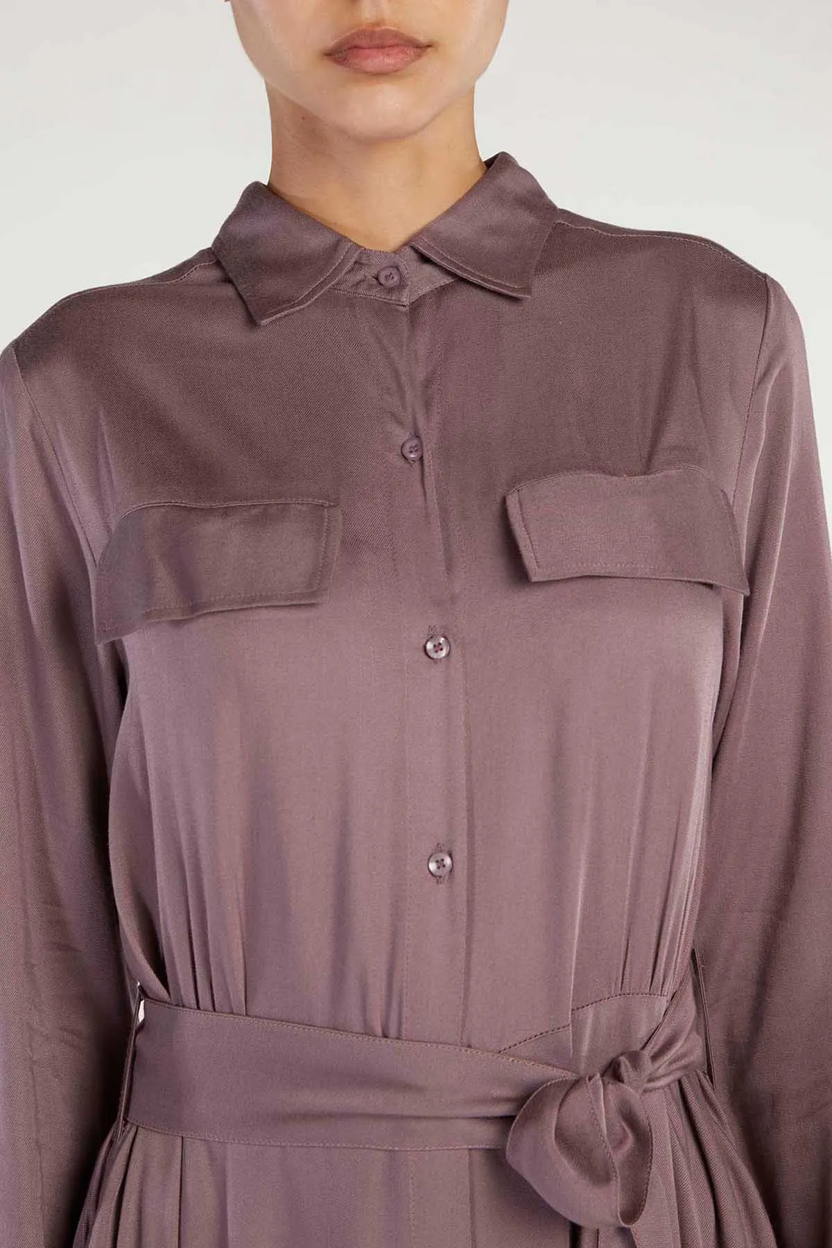 Button Down Maxi Shirt Dress Taupe