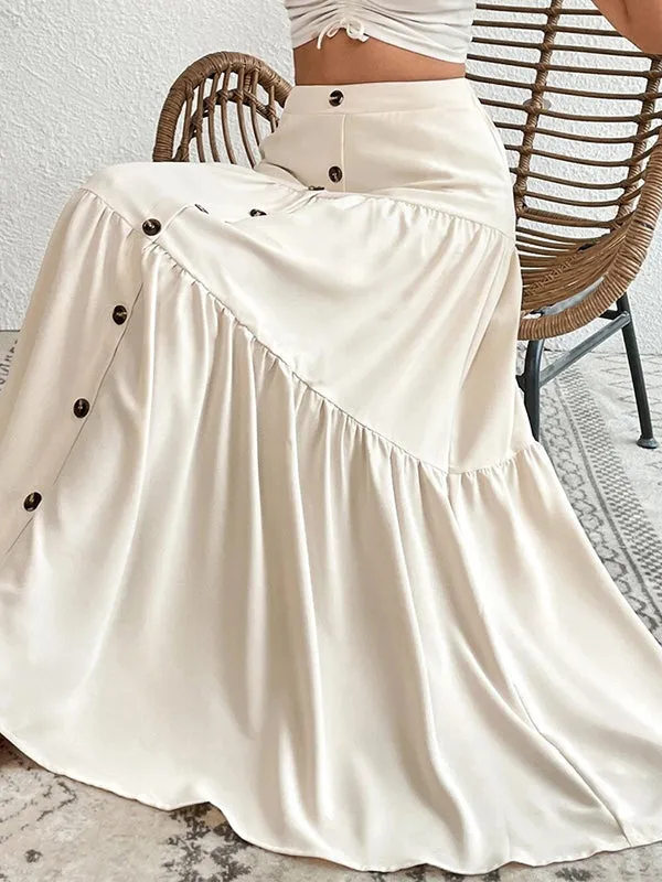 Buttoned Pleated Split-Joint Loose Skirts Bottoms