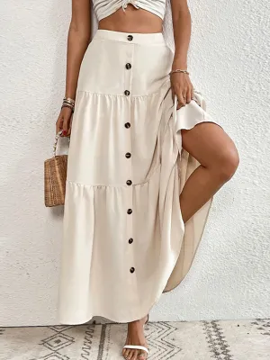 Buttoned Pleated Split-Joint Loose Skirts Bottoms