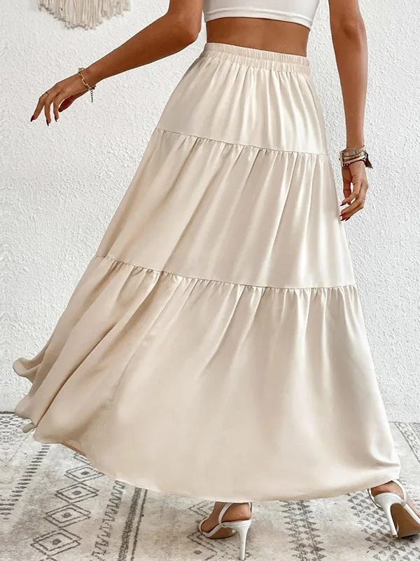 Buttoned Pleated Split-Joint Loose Skirts Bottoms