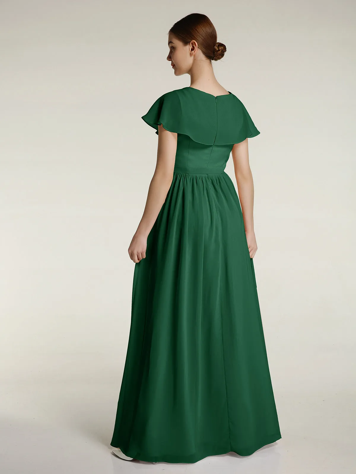 Cap Sleeves Long Chiffon Dresses with Slit Clearance