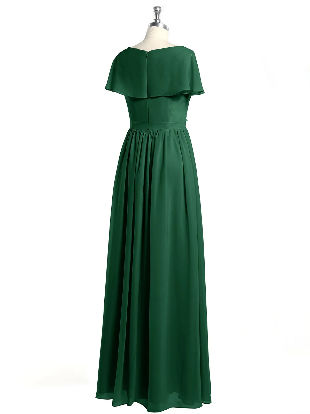 Cap Sleeves Long Chiffon Dresses with Slit-Dark Green Plus Size