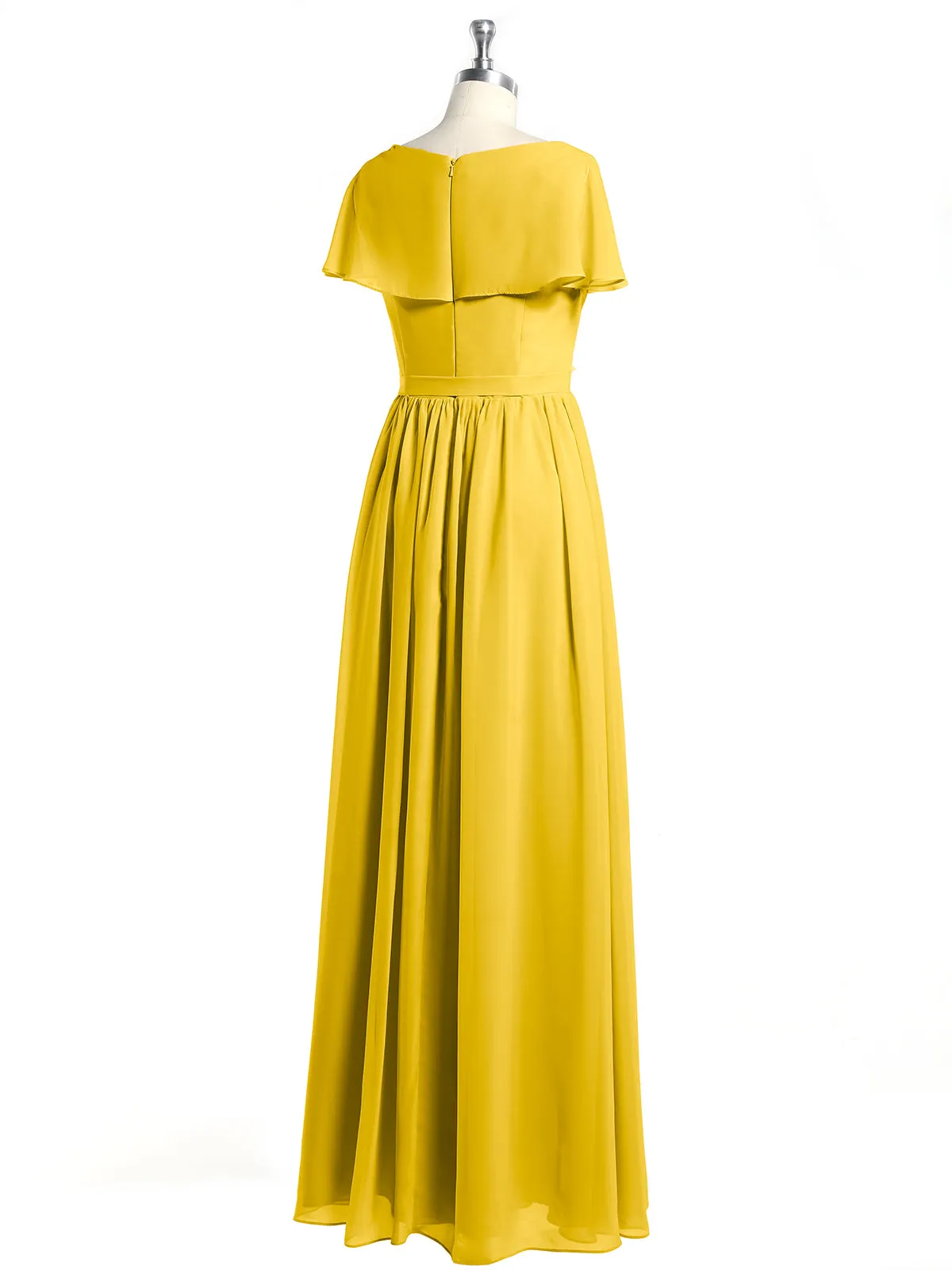 Cap Sleeves Long Chiffon Dresses with Slit-Marigold Plus Size
