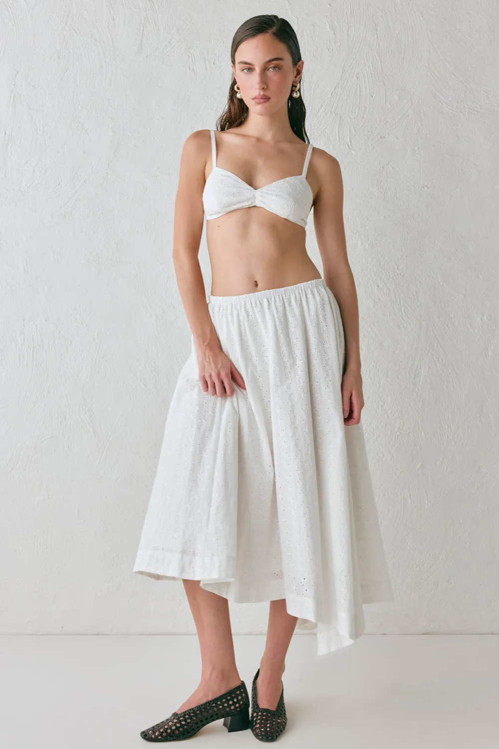 Carlota Anglaise Midi Skirt White