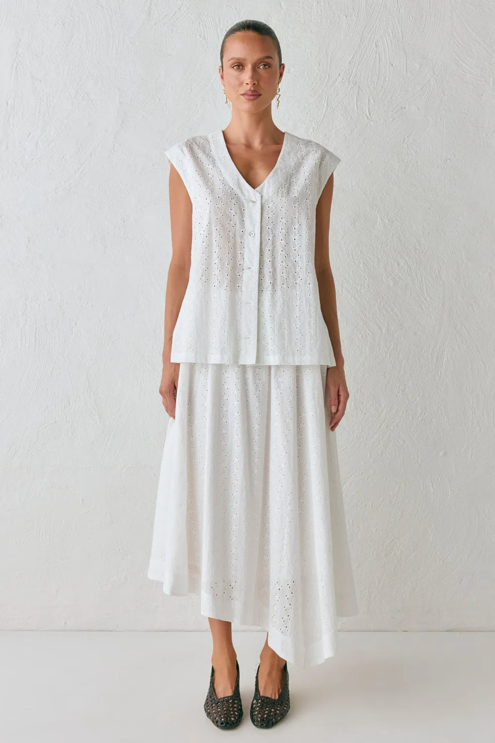Carlota Anglaise Midi Skirt White