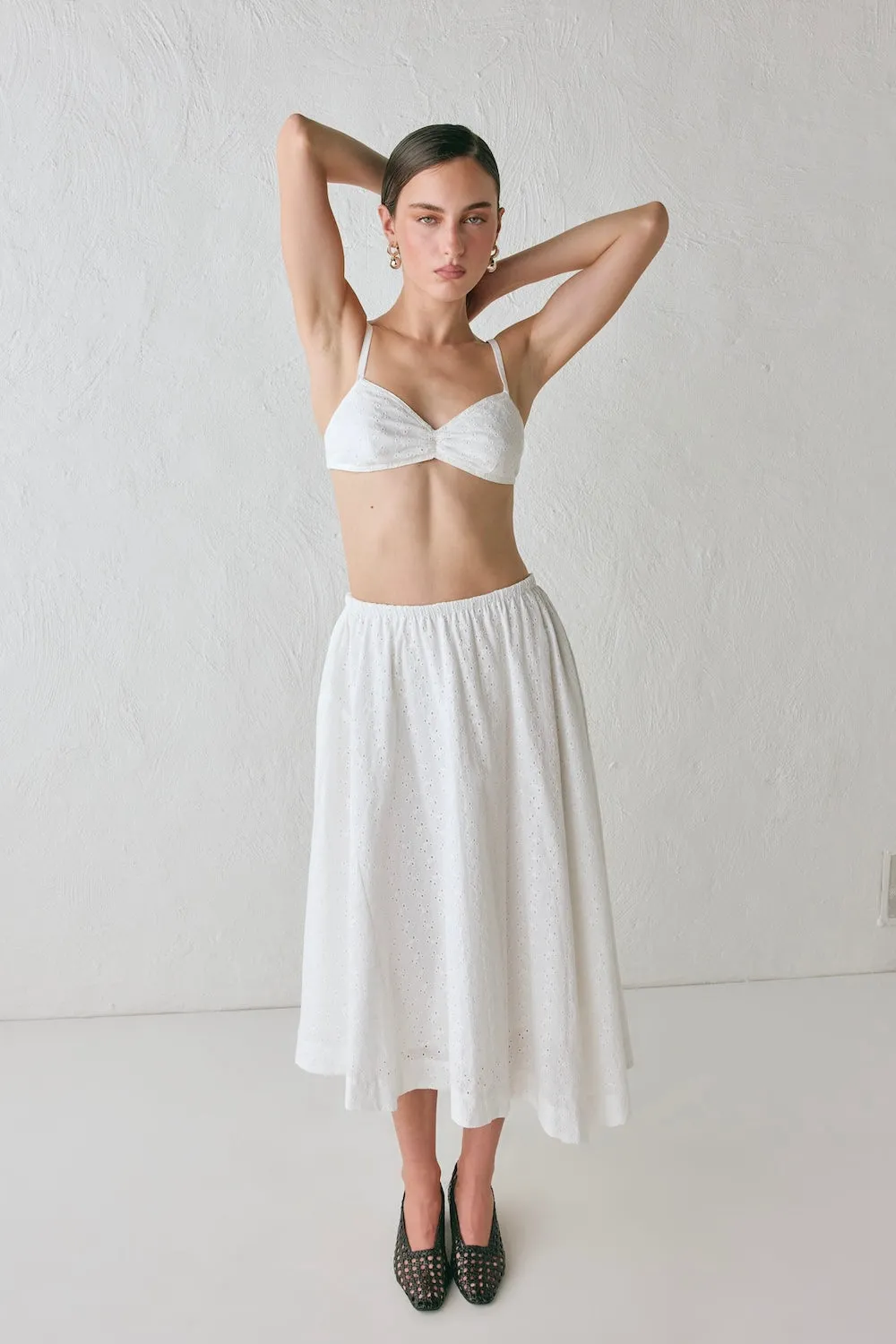 Carlota Anglaise Midi Skirt White
