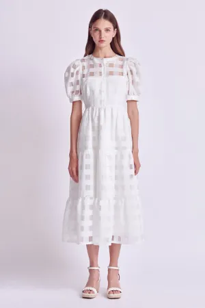 Check Puff Sleeve Midi Dress