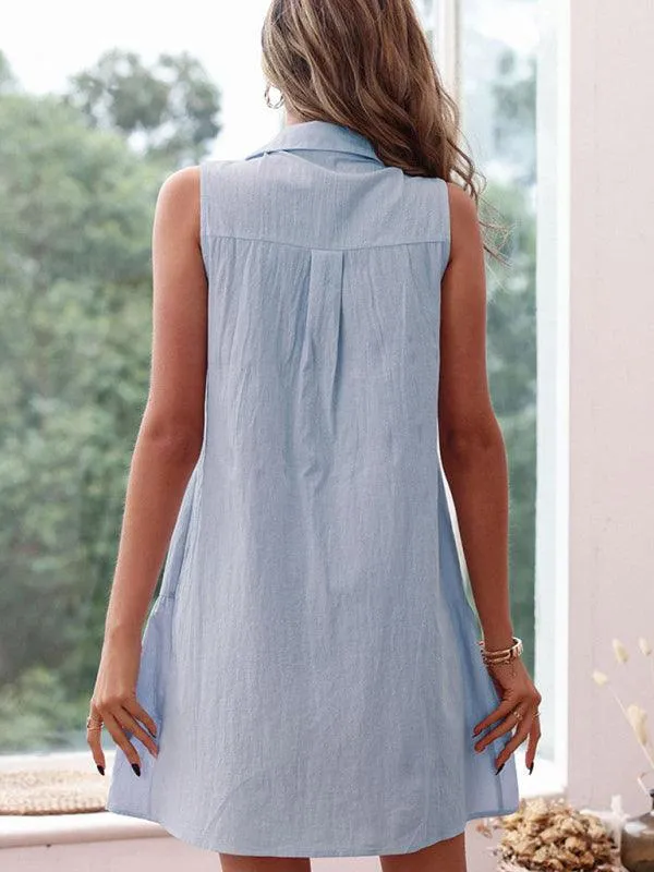 Chic Pleated Blue Tank Dress - Effortless Elegance Awaits