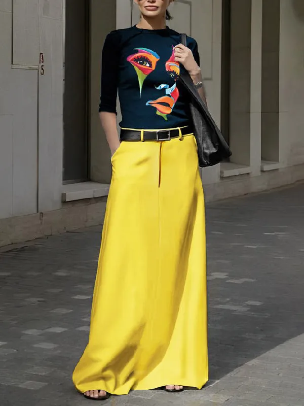 Chicmy-Simple High Waisted Solid Color Skirts Bottoms