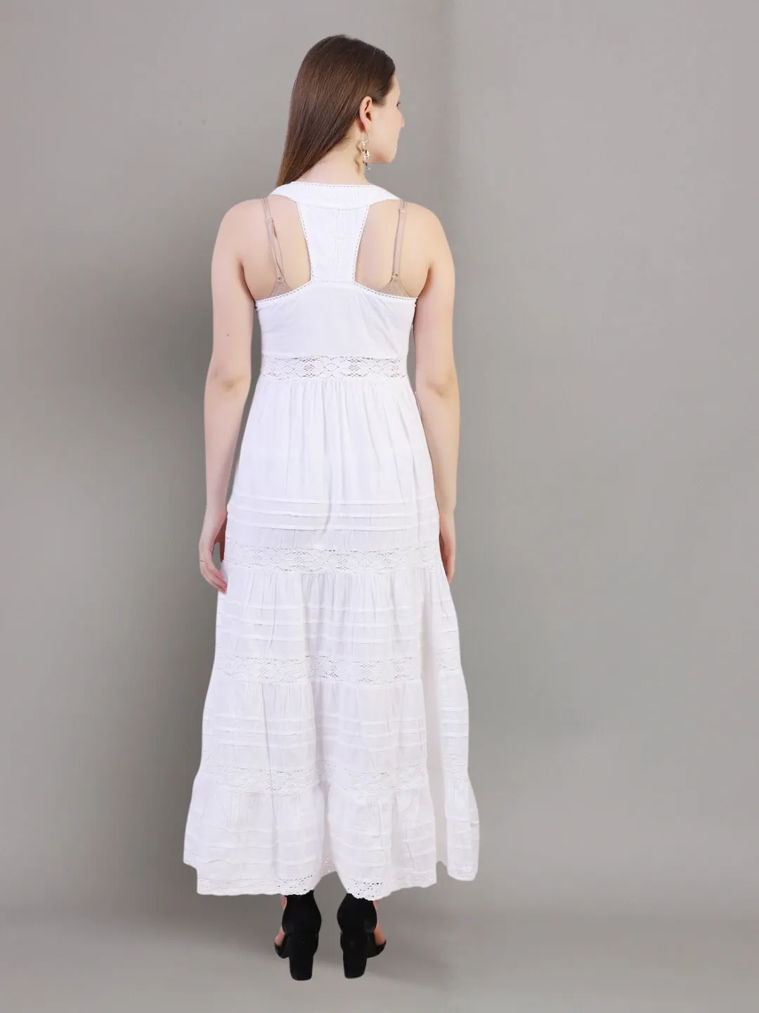 CHIKANKARI WOMEN HAND EMBROIDERED COTTON MAXI DRESS PC2740