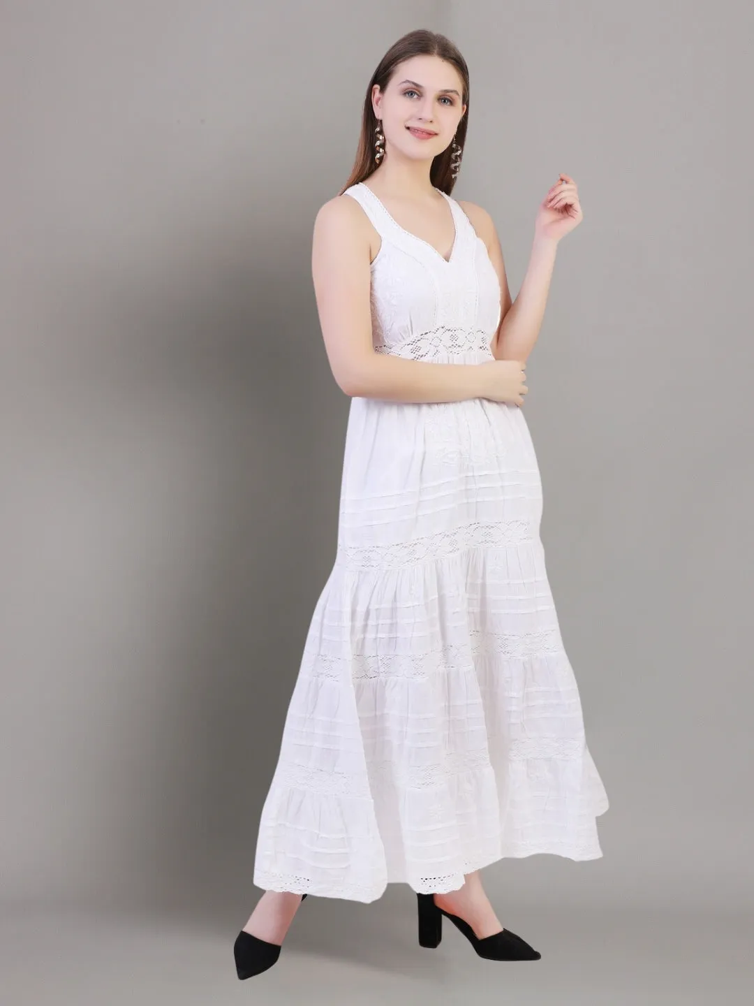 CHIKANKARI WOMEN HAND EMBROIDERED COTTON MAXI DRESS PC2740