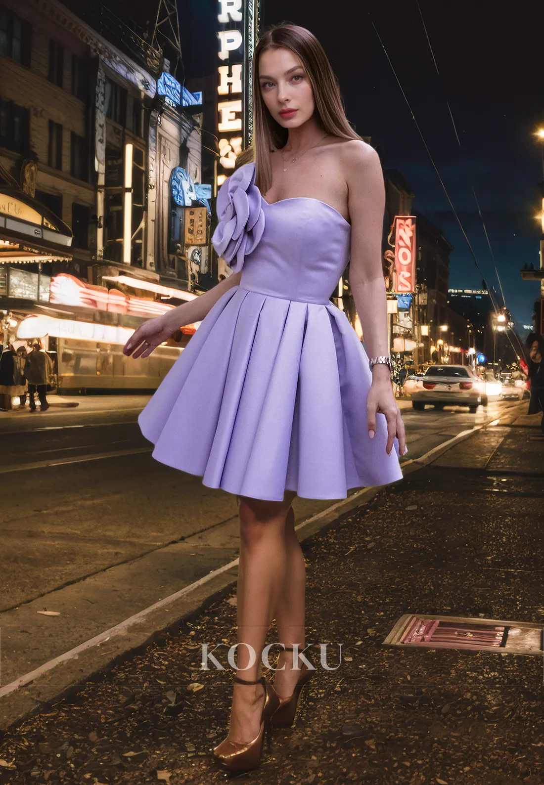 Classic & Timeless Sleeveless A-Line Flower Satin Party Homecoming Dress
