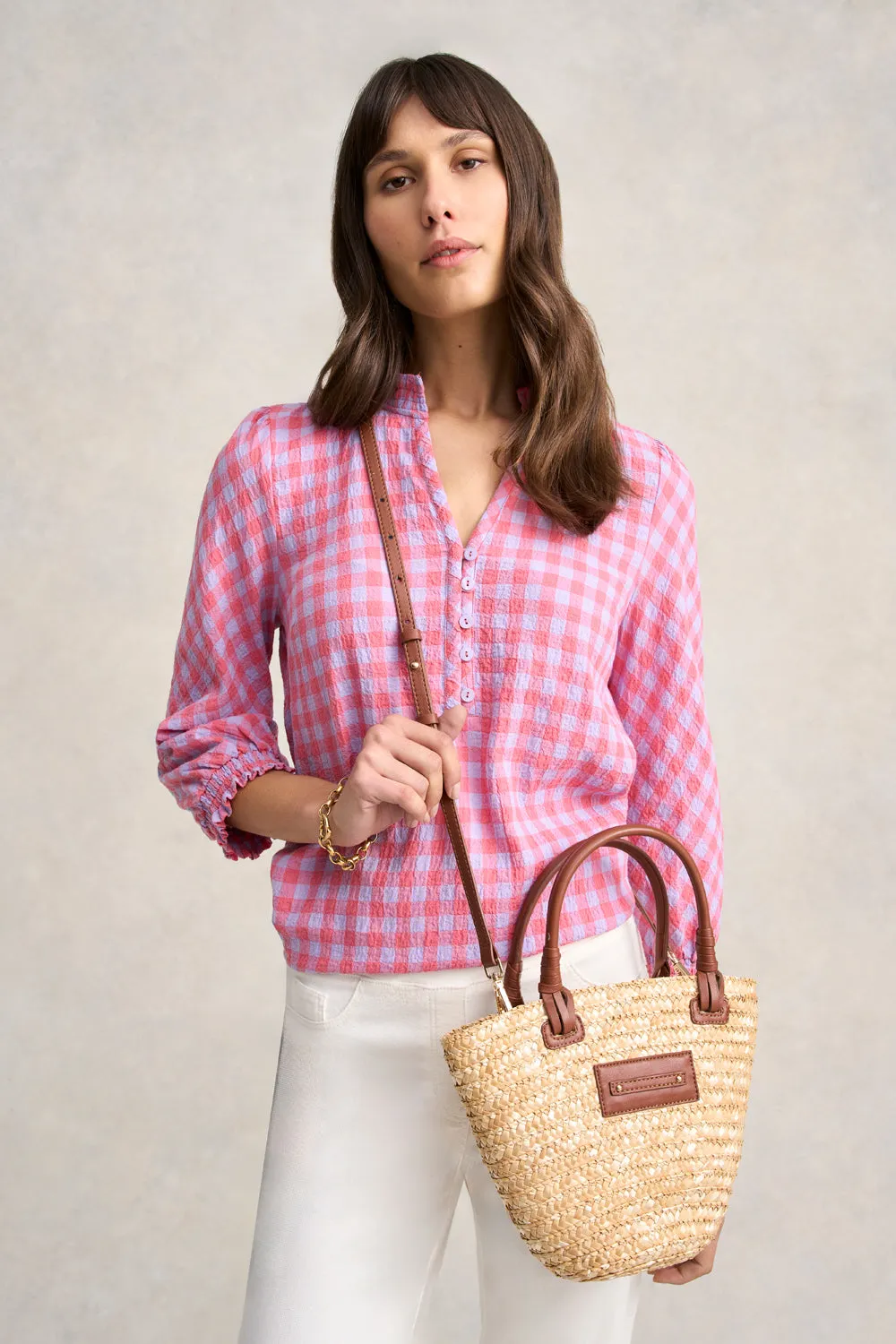 Cotton Gingham Blouse - Lilac & Coral Gingham
