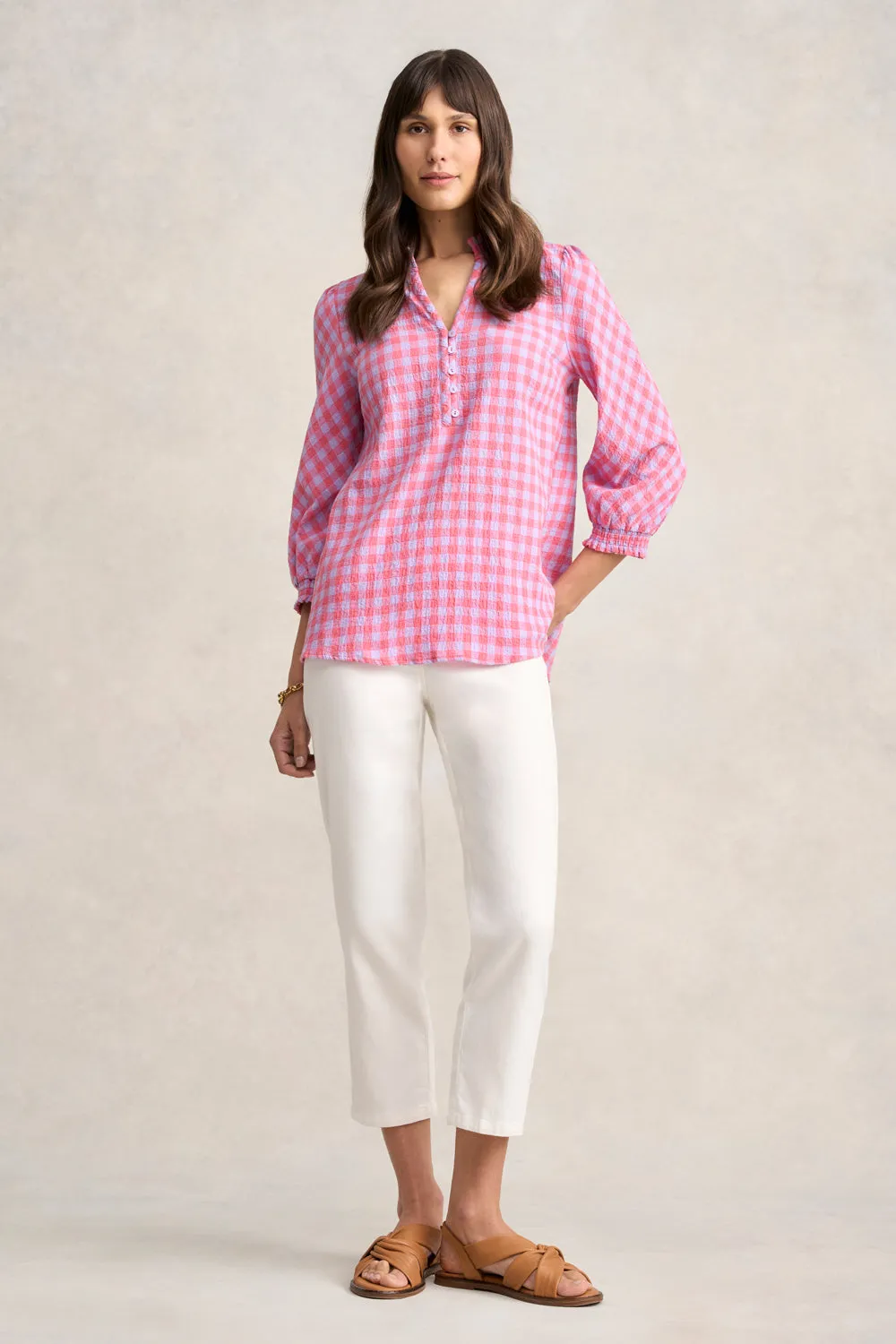 Cotton Gingham Blouse - Lilac & Coral Gingham