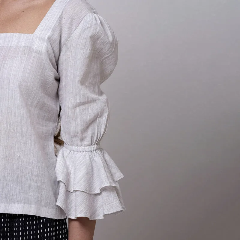 Cotton Top For Women | Puff Sleeves | Square Neck | Grey