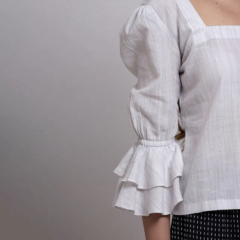 Cotton Top For Women | Puff Sleeves | Square Neck | Grey