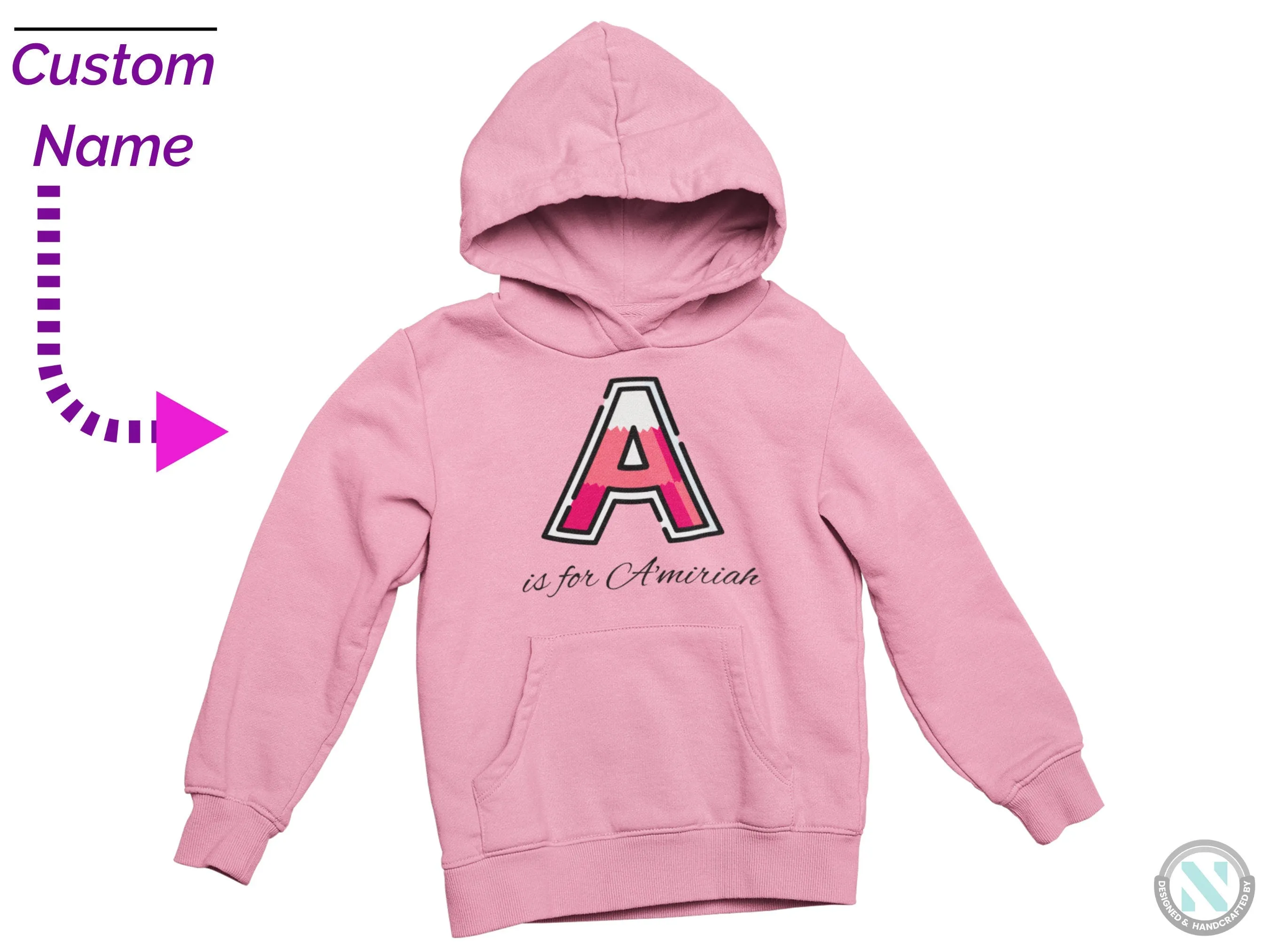 Custom Name Girls Hoodie with Initials A Gift for Toddler Girls Gift